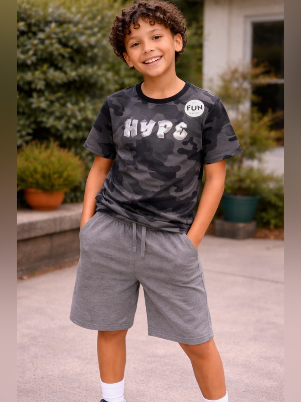 Boys Camouflage 'Hype' Tee + Gray Shorts Set
